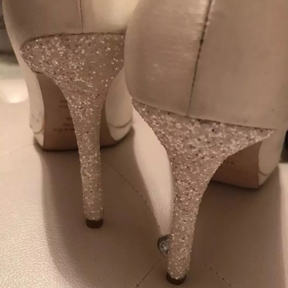 NEW Kate Spade Felisha Ivory Satin Glitter Heel Open Toe Heels Size 10.5B - Picture 6 of 16